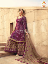 Sharara Suit With Intricate Stone and Embroidery work in Wine