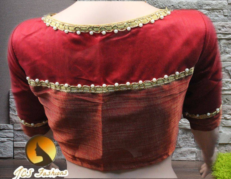 Jute Linen Saree with ready to wear blouse. golden border