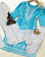 Three piece palazzo suit Indian wear|Beautiful embroidery work on yoke