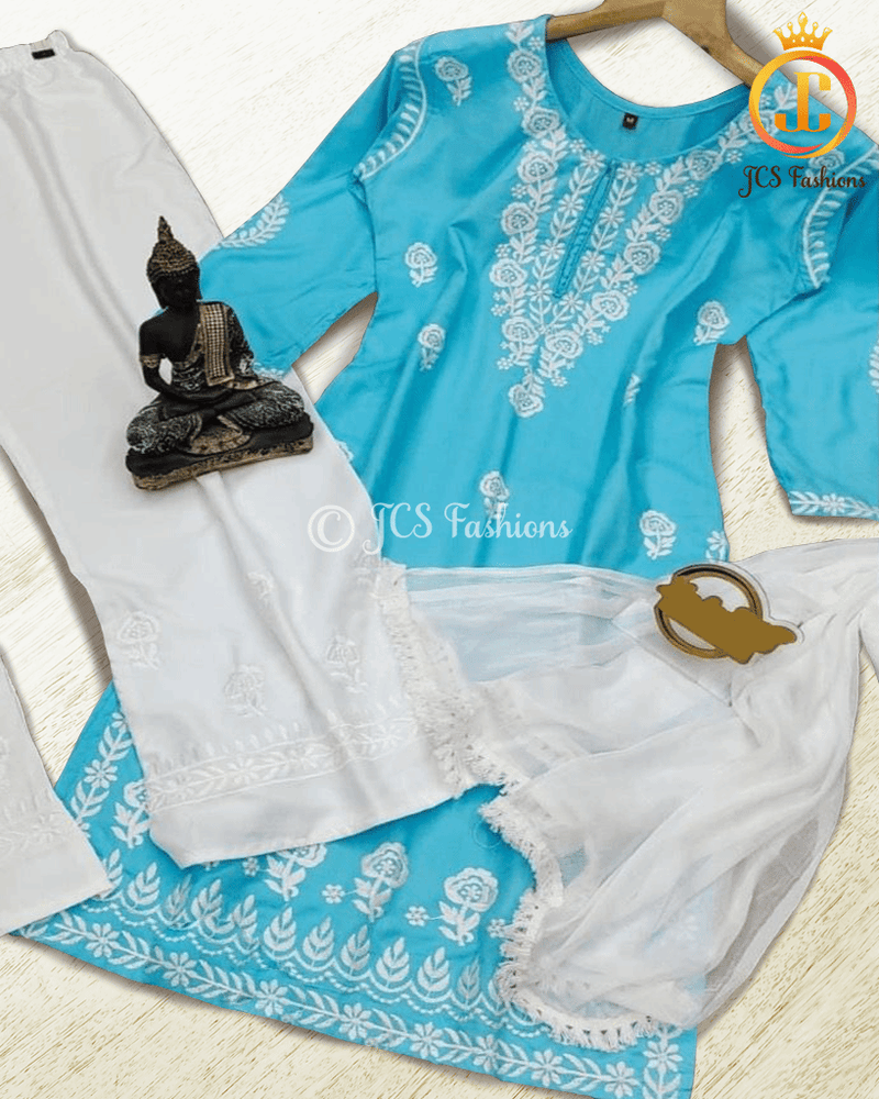 Three piece palazzo suit Indian wear|Beautiful embroidery work on yoke