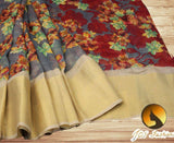 Jute Linen Saree with ready to wear blouse. golden border