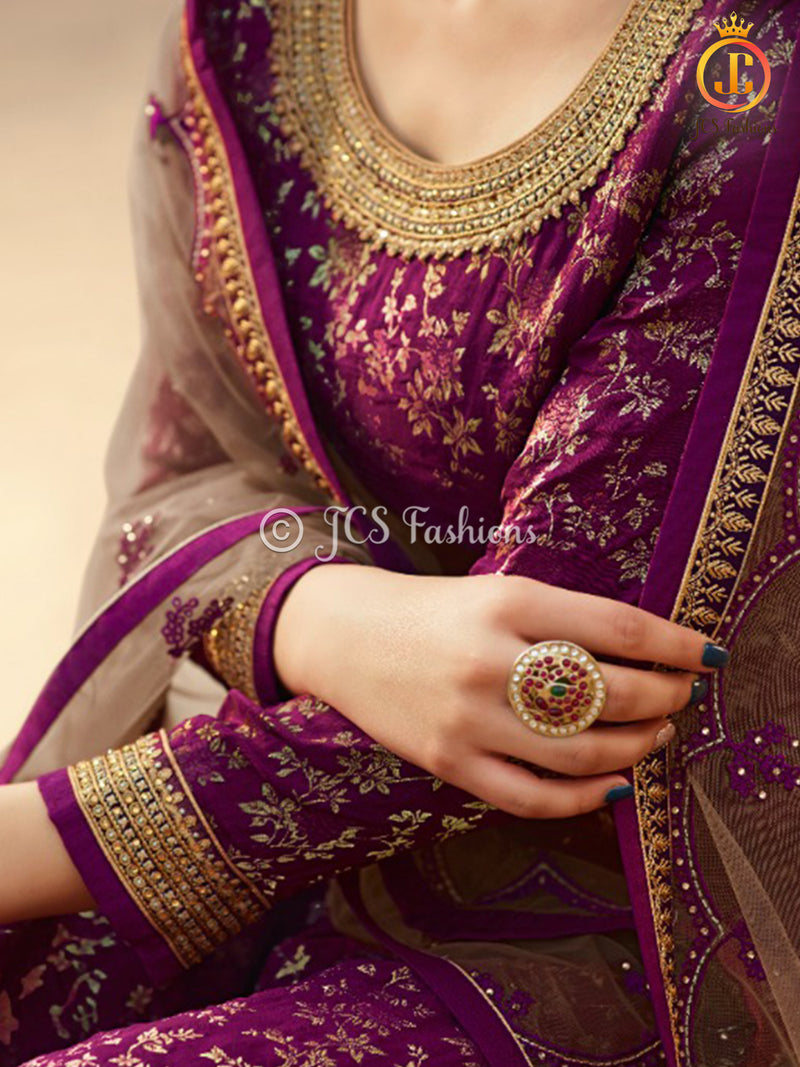 Sharara Suit With Intricate Stone and Embroidery work in Wine
