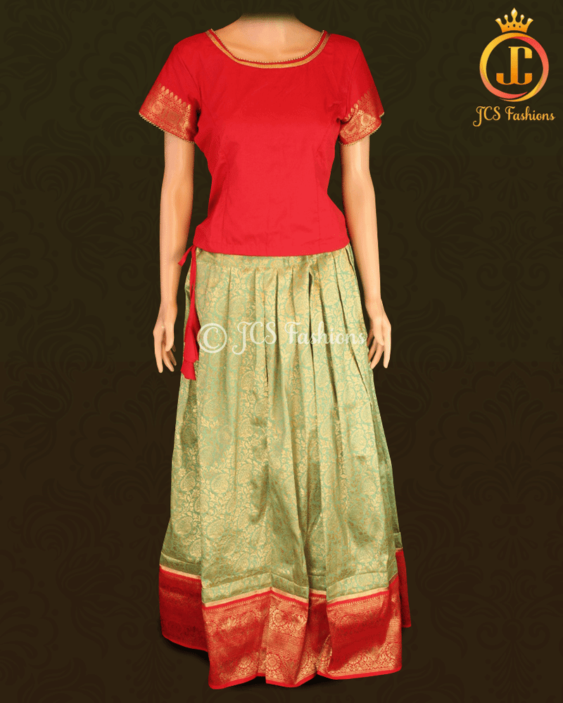 Banarasi Lehenga with Crop Top| Kanchipuram Border| Pavadi for Teens