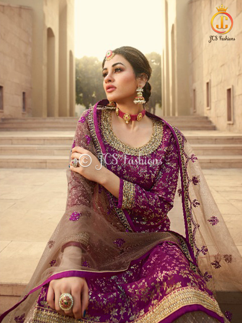 Sharara Suit With Intricate Stone and Embroidery work in Wine