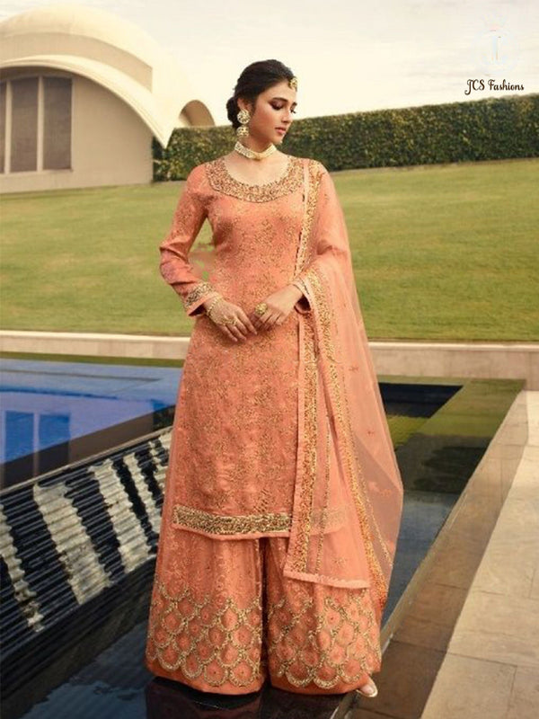 Sharara Suit With Intricate Stone and Embroidery work in Peach