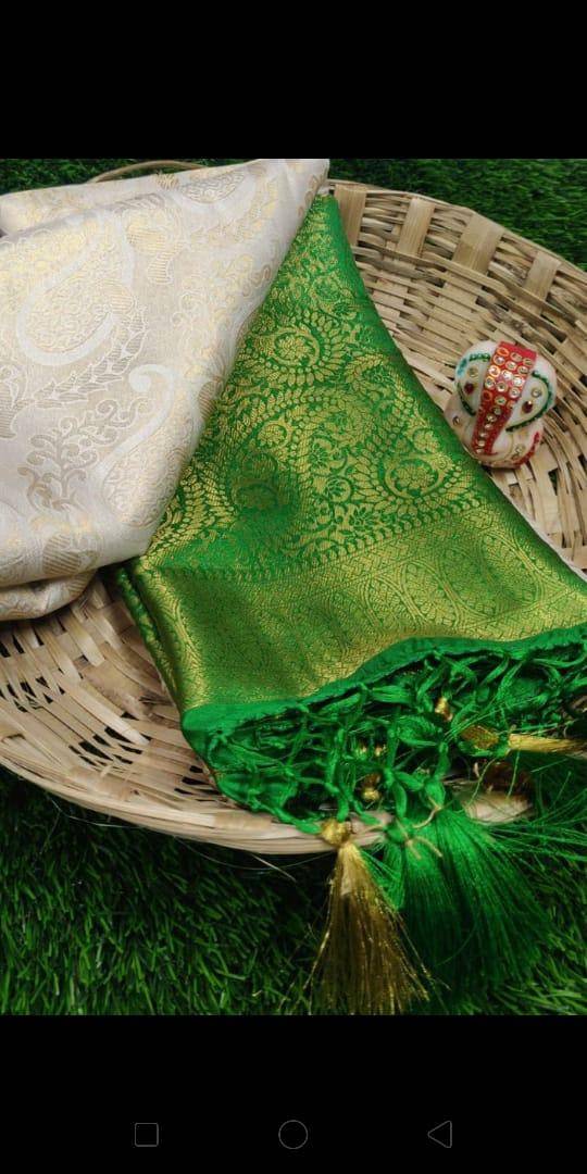 FABULOUS SOFT SILK FABRIC SAREE WITH JARI WEAVING AND CONTRAST BORDER
