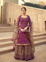 Sharara Suit With Intricate Stone and Embroidery work in Wine