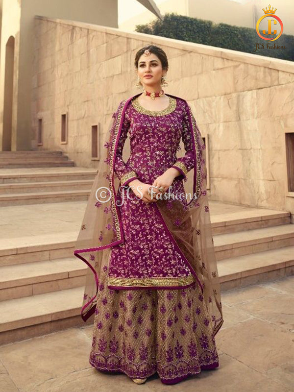 Sharara Suit With Intricate Stone and Embroidery work in Wine