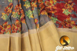 Jute Linen Saree with ready to wear blouse. golden border