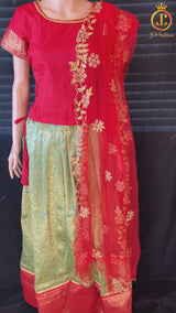 Banarasi Lehenga with Crop Top| Kanchipuram Border| Pavadi for Teens
