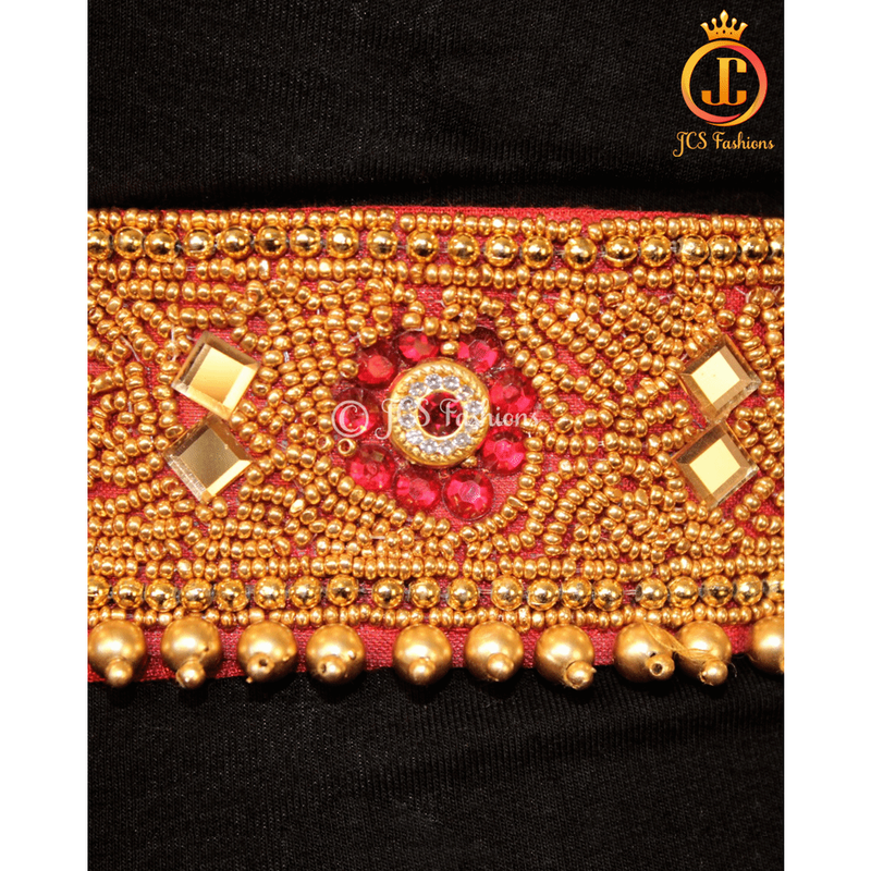 Red Stone Aari Work Hip Belt 30"-36" - Traditional Elegance