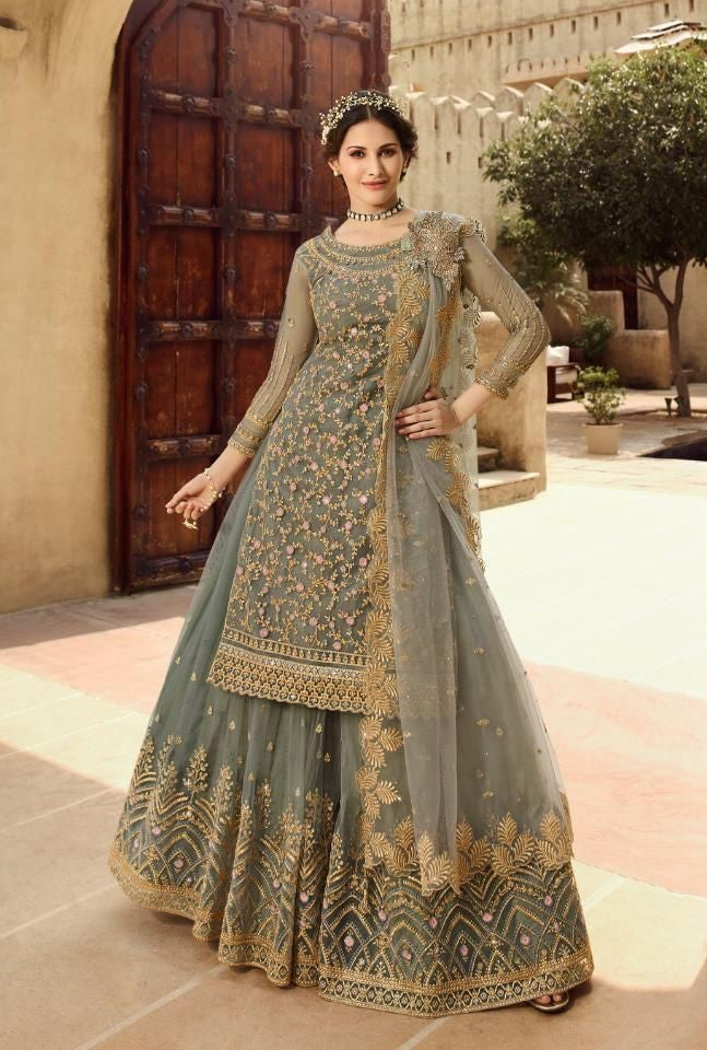 Salwar Kameez With Skirt.Beautiful Designer Party Wear in Pastel Green