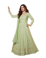 Real Gorgette Floor length Kurti Wtih Dupatta. Heavy embroidery. Green