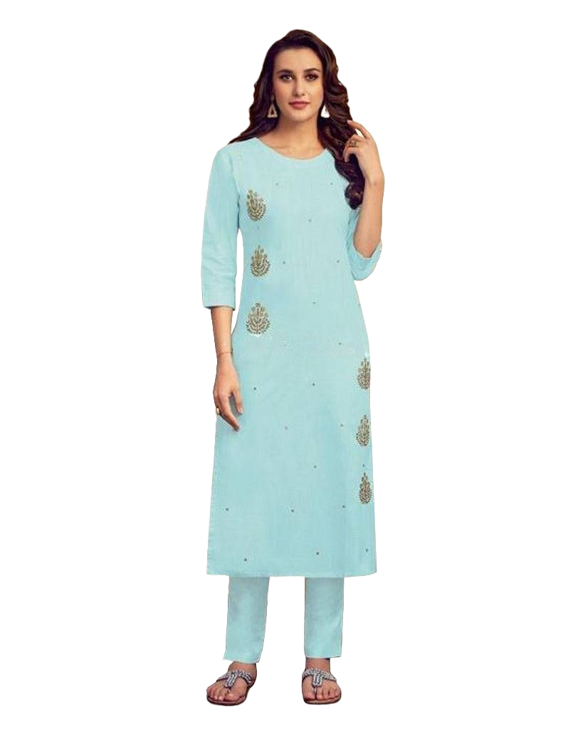 Cotton Kurti With beautiful hand embroidery in Pastel Blue Kurti JCS Fashions Blue Large (40)