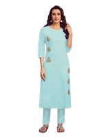 Cotton Kurti With beautiful hand embroidery in Pastel Blue