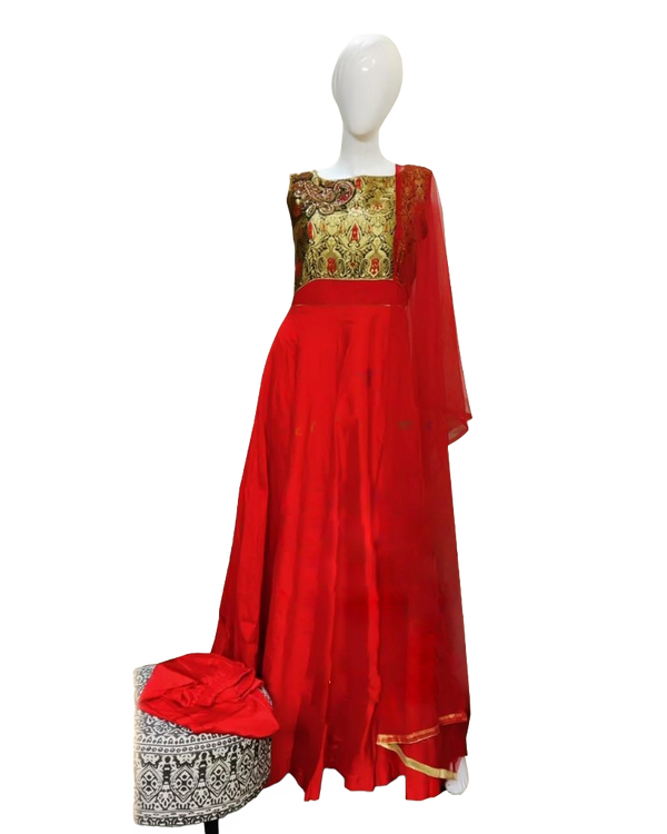 Anarkali Long Gown With Banarasi Brocade Design In Yoke