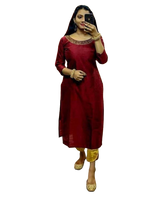 Women's Beautiful Hand Crafted Soft Silk Kurtie with Plazzo Pant