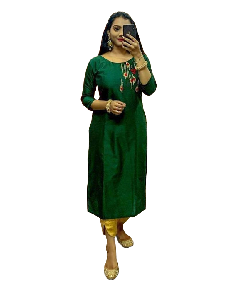 Women's Beautiful Hand Crafted Soft Silk Kurtie with Plazzo Pant
