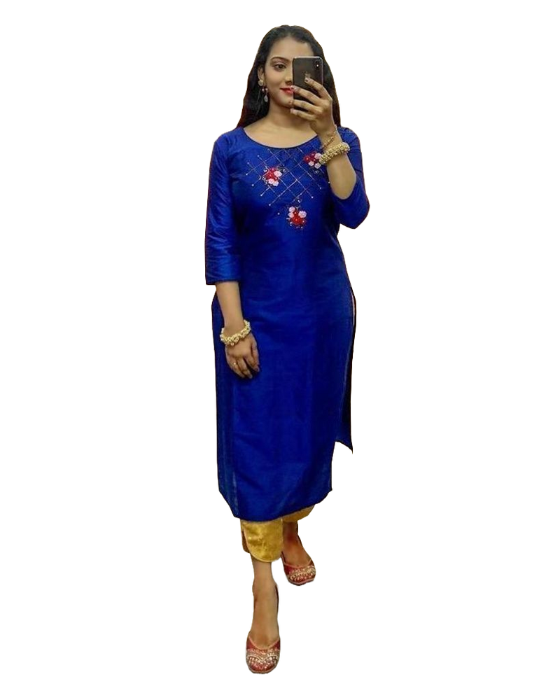 Women's Beautiful Hand Crafted Soft Silk Kurtie with Plazzo Pant