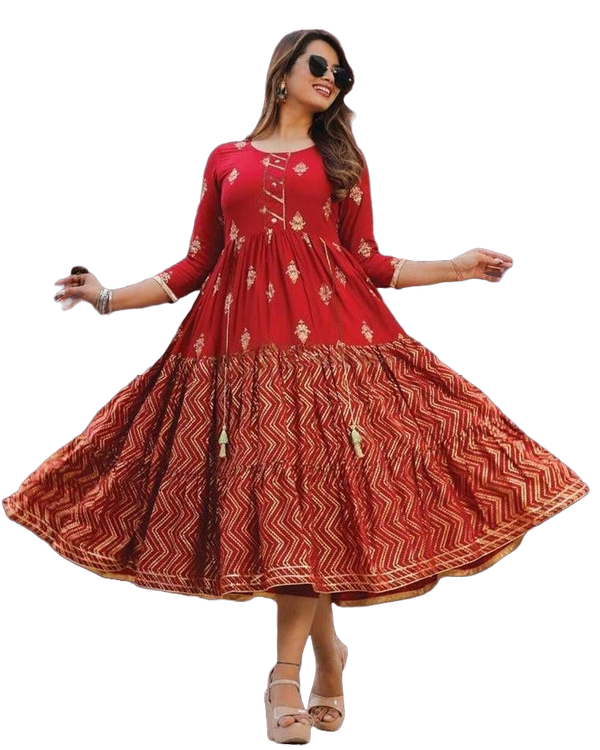 Red Bollywood Style Indian Kurti Gown.