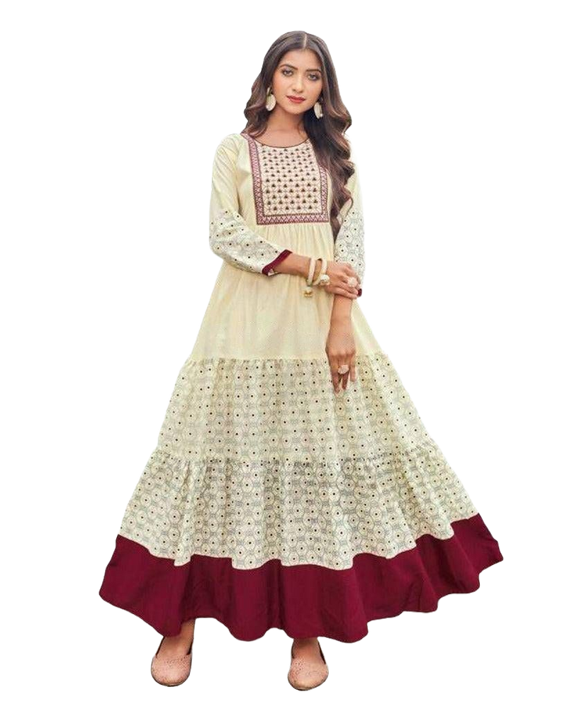 Heavy Cotton Long gown With Frill. Indian Designer Kurti.
