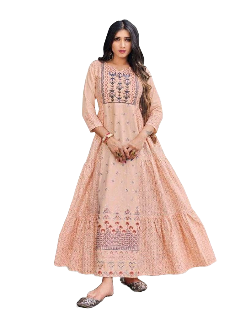 Heavy Cotton Long gown With Frill. Indian Designer Kurti.