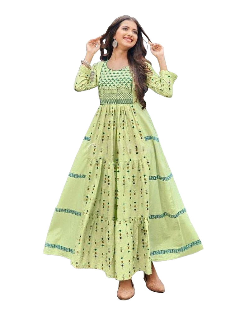 Heavy Cotton Long gown With Frill. Indian Designer Kurti.