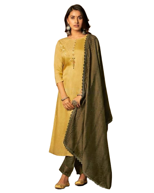 Fancy hand work 3 piece Salwar suit in Mustard