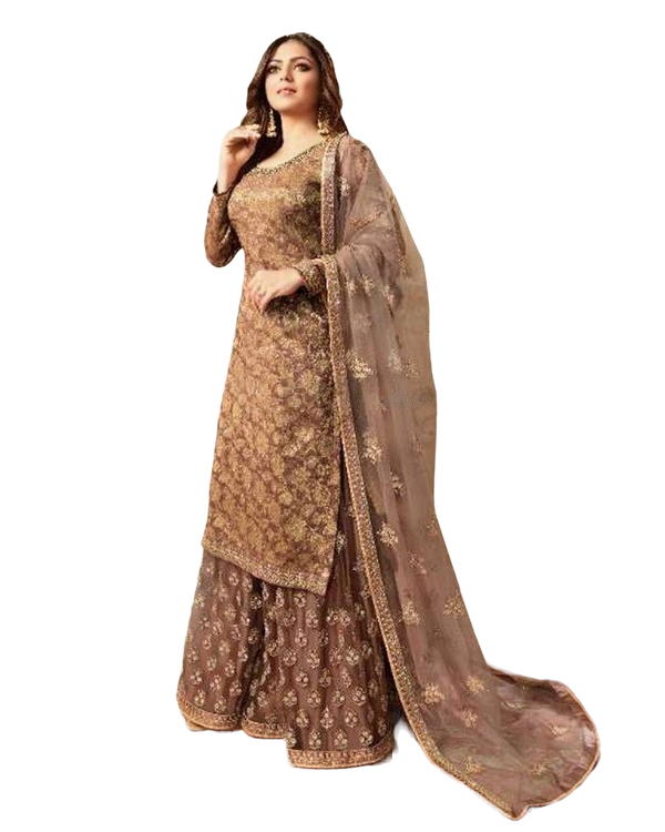 Kurta And skirt With Dupatta in Brown Color