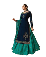 Designer Stylish Embroidery Kurti in Navy Blue with Green