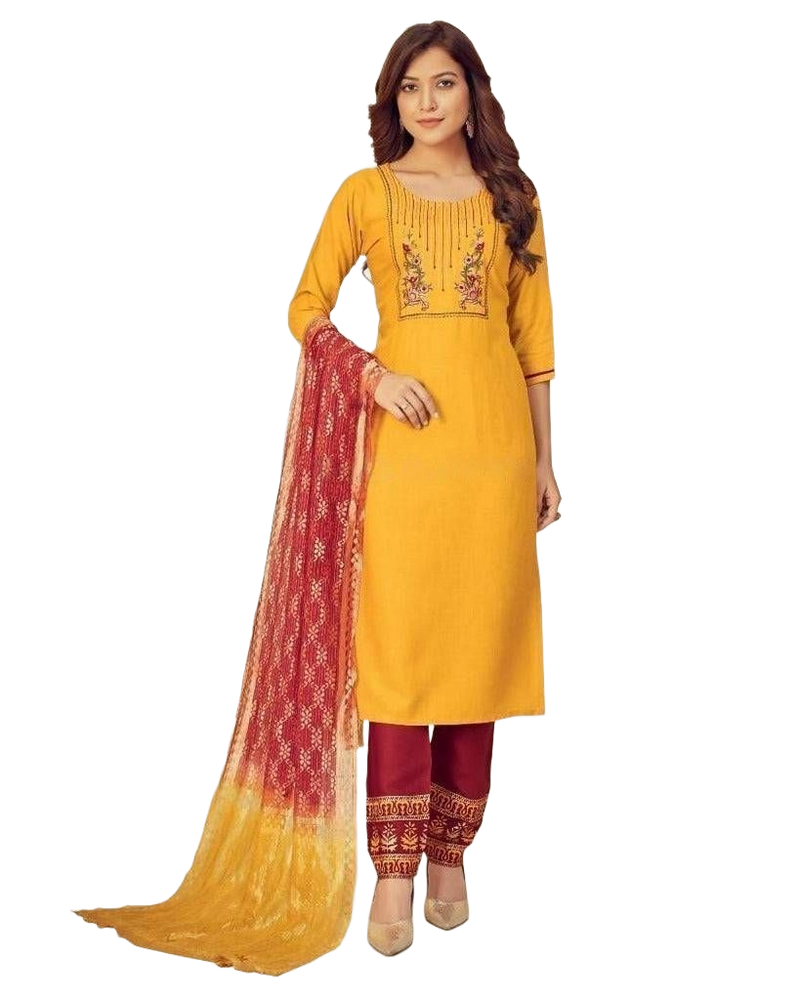 Rayon Slub Embroidery Work Salwar