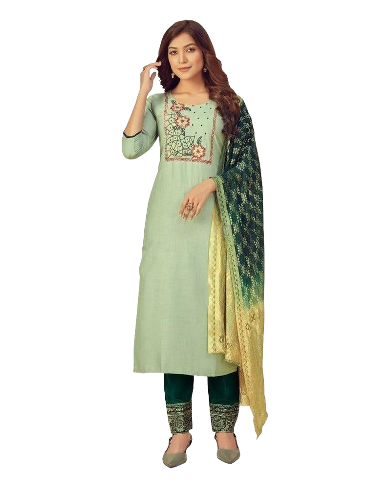 Rayon Slub Embroidery Work Salwar