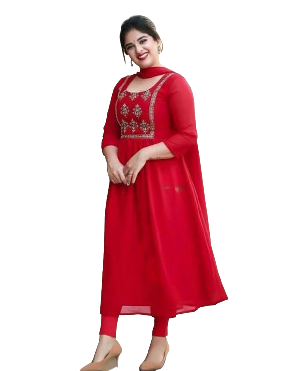 Embroidery Work Anarkali Dress with Bottom and Dupatta.