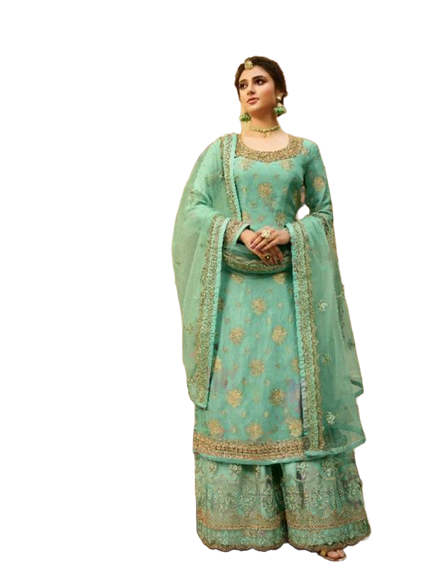 Sharara Suit With Heavy Work in Pastel Green