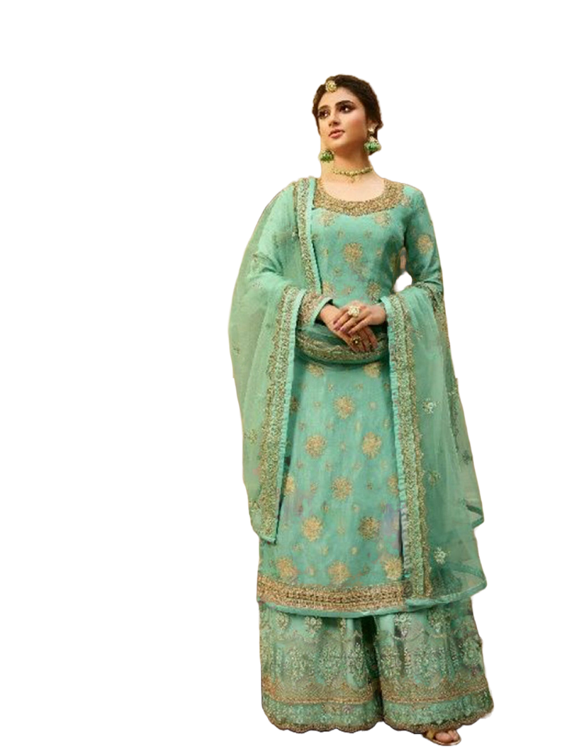 Sharara Suit With Heavy Work in Pastel Green