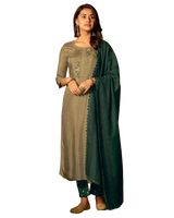 Fancy hand work 3 piece Salwar suit in Greenish Brown