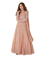 Real Gorgette Floor length Kurti Wtih Dupatta. Heavy embroidery. Peach