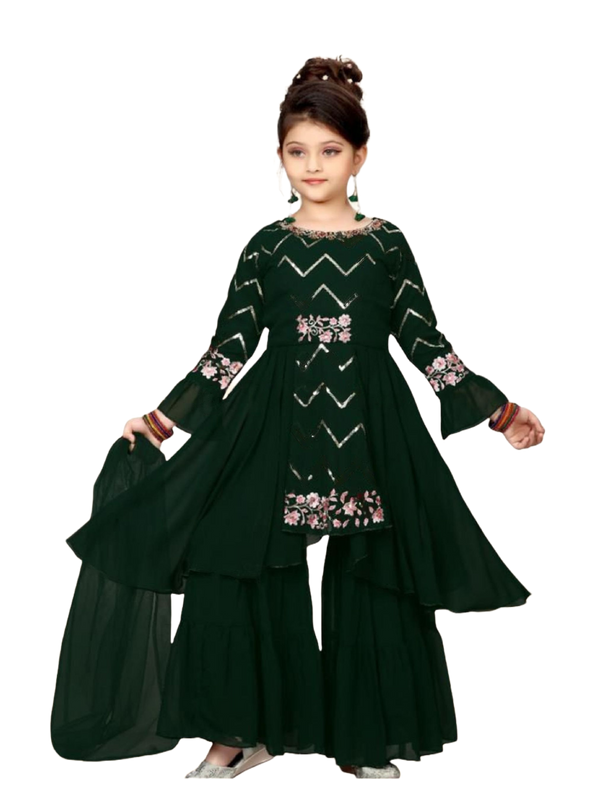 High-Low Flared Bottle Green Garara Suit