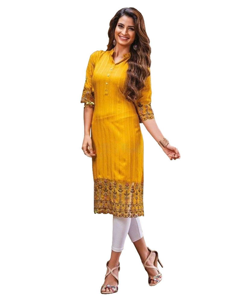 Stylish One-Of-A-Kind Rayon Embroidery Kurti
