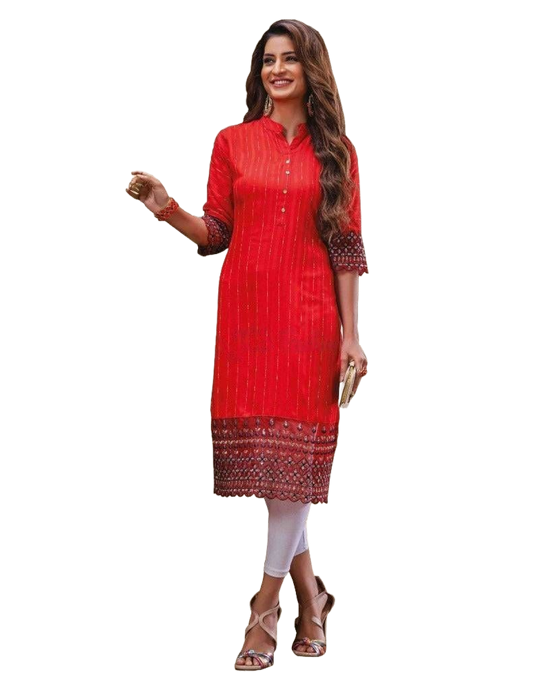 Stylish One-Of-A-Kind Rayon Embroidery Kurti