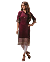 Stylish One-Of-A-Kind Rayon Embroidery Kurti