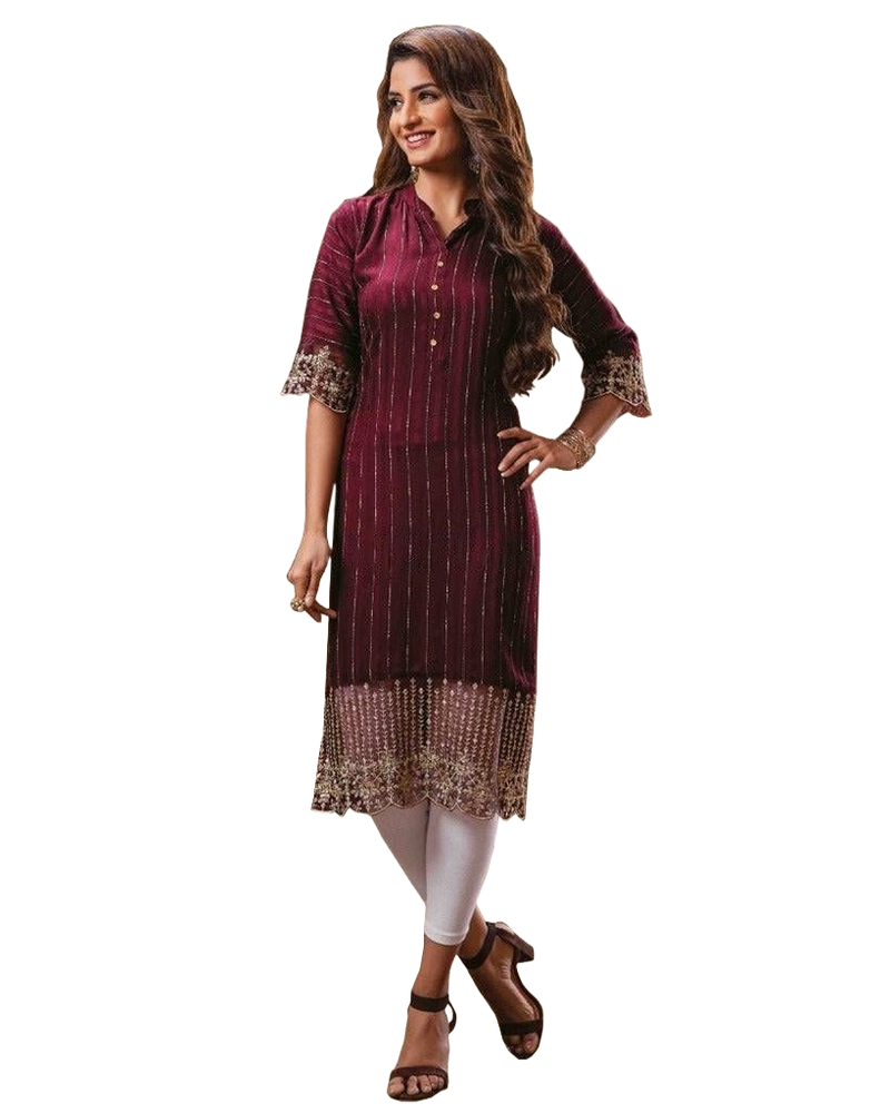Stylish One-Of-A-Kind Rayon Embroidery Kurti