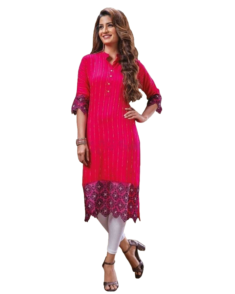 Stylish One-Of-A-Kind Rayon Embroidery Kurti
