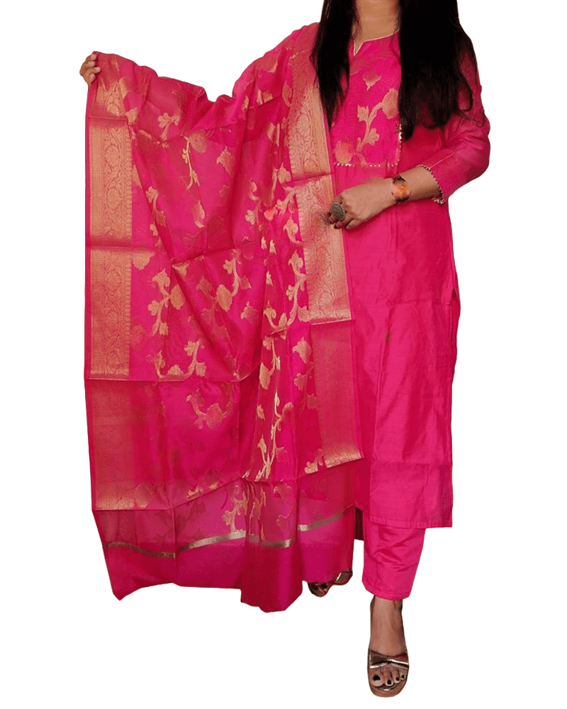 Pure Chanderi Silk Kurta With Banarasi Dupatta And Pant