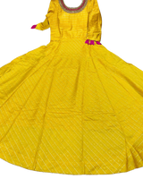 Traditional Anarkali long gown with self zari weaving in Yellow