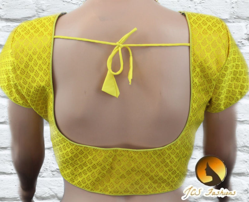 Readymade Yellow Brocade Silk Saree Blouse