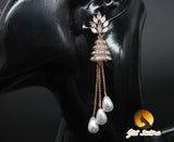 Rose Gold long Earring | Stones and Pearls
