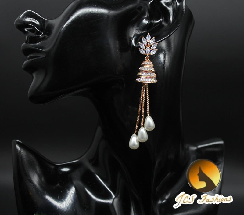 Rose Gold long Earring | Stones and Pearls