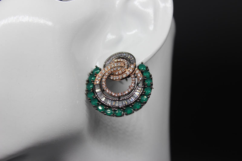 Round Stone Earring | Black metal