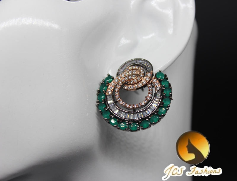 Chic Black Metal Round Stone Earrings - JCSFashions Elegance